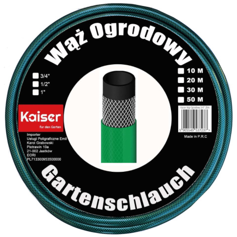 WĄŻ OGRODOWY 20M 1/2" CALA KAISER 3 WARSTWOWY NAWODNIENIE